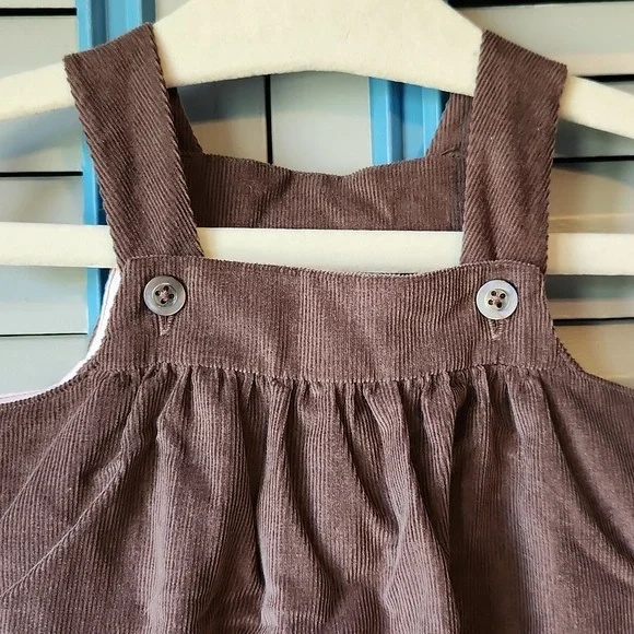 Jacadi Paris Dark Brown Jumpsuit with Pink Floral Embroidery - Picture 3 of 11